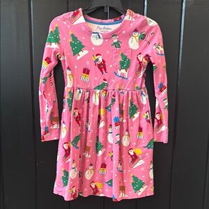 Mini Boden Pink Festive Dress with Holiday Characters